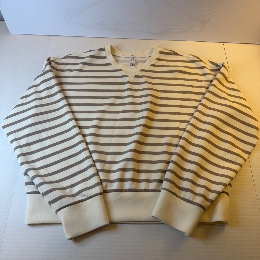 Spanx AirEssentials Striped Crew Neck long sleeve shirt Women Medium Cream Taupe